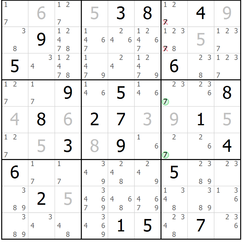 Position des candidats pour la solution de la Gr 19 page 22 du magazine de sudoku Virtuose n° 116