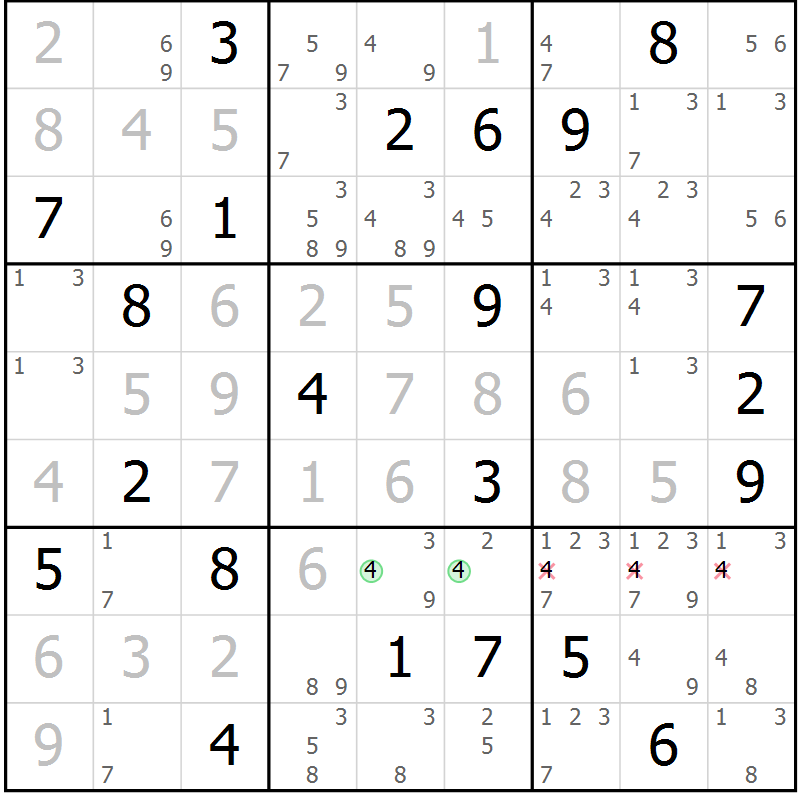 Position des candidats pour la solution de la Gr 2 page 5 du magazine de sudoku Virtuose n° 116