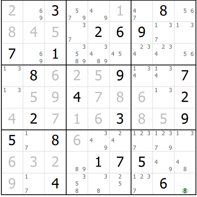 Position des candidats pour la solution de la Gr 2 page 5 du magazine de sudoku Virtuose n° 116