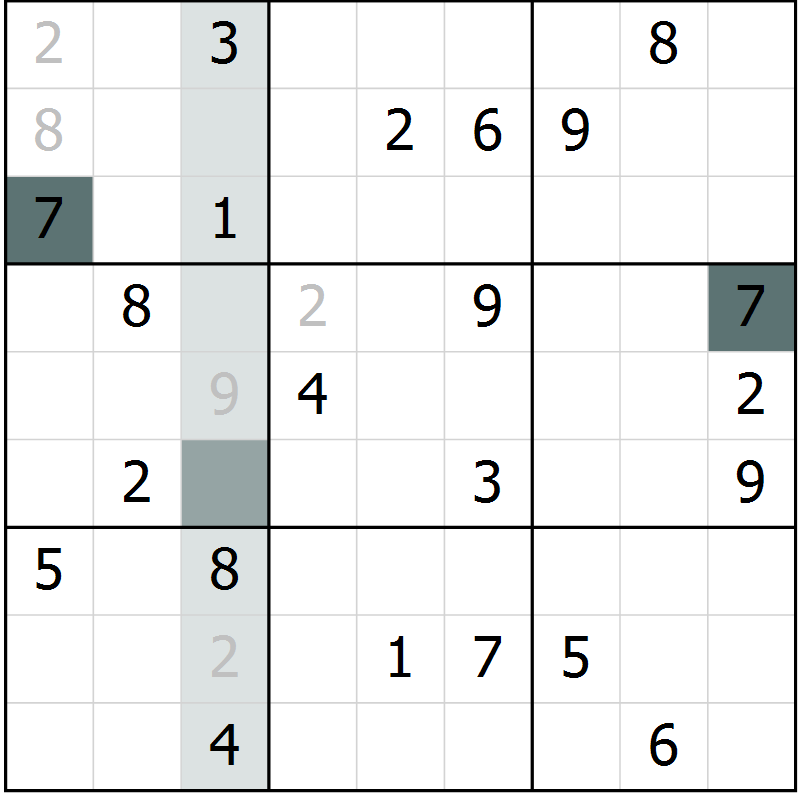 Position des candidats pour la solution de la Gr 2 page 5 du magazine de sudoku Virtuose n° 116