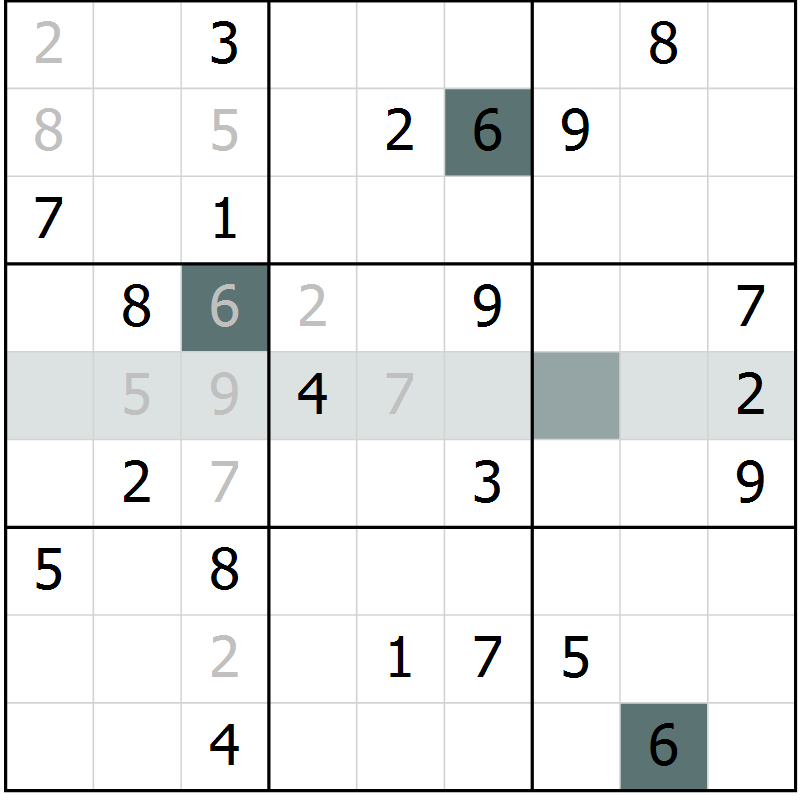 Position des candidats pour la solution de la Gr 2 page 5 du magazine de sudoku Virtuose n° 116