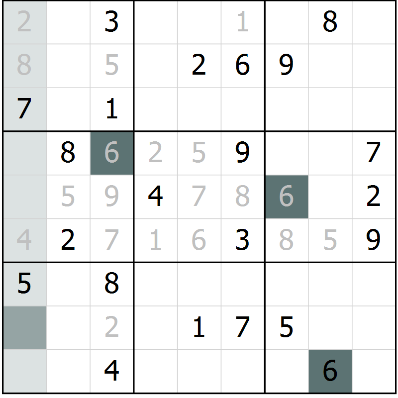 Position des candidats pour la solution de la Gr 2 page 5 du magazine de sudoku Virtuose n° 116