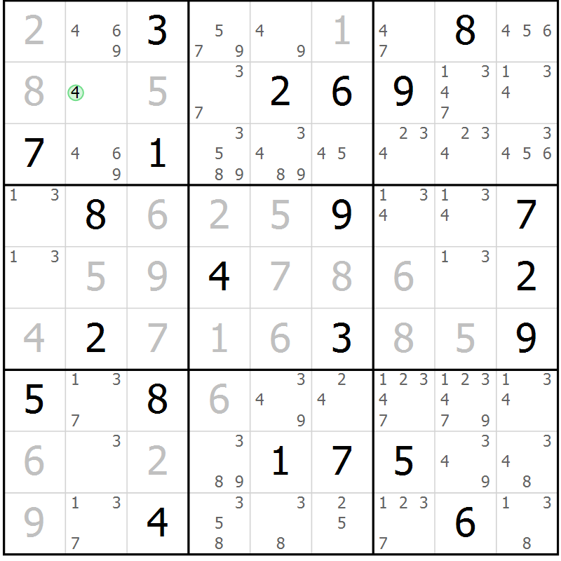Position des candidats pour la solution de la Gr 2 page 5 du magazine de sudoku Virtuose n° 116