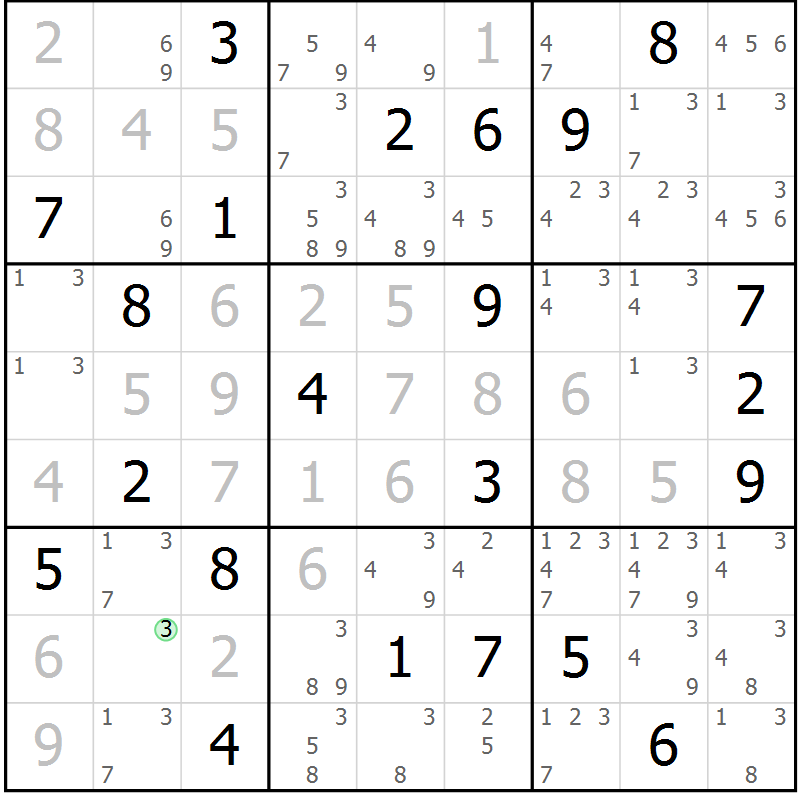 Position des candidats pour la solution de la Gr 2 page 5 du magazine de sudoku Virtuose n° 116