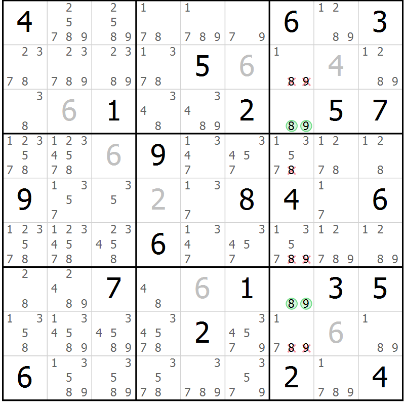 Position des candidats pour la solution de la Gr 20 page 23 du magazine de sudoku Virtuose n° 116