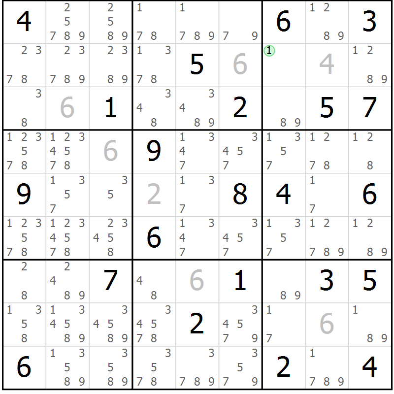 Position des candidats pour la solution de la Gr 20 page 23 du magazine de sudoku Virtuose n° 116