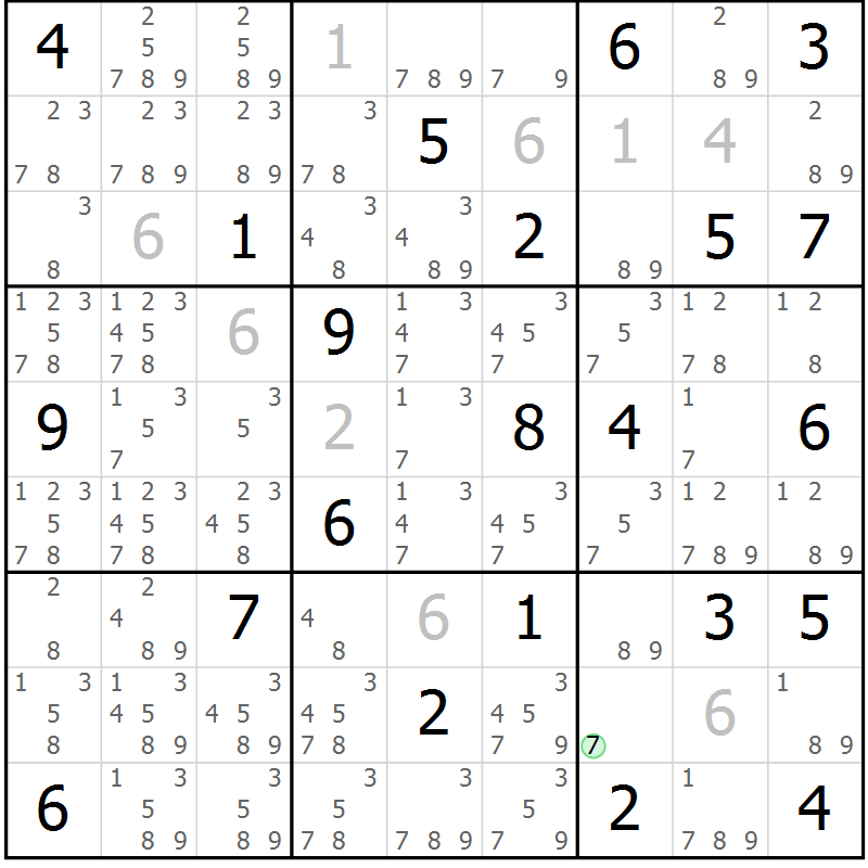 Position des candidats pour la solution de la Gr 20 page 23 du magazine de sudoku Virtuose n° 116
