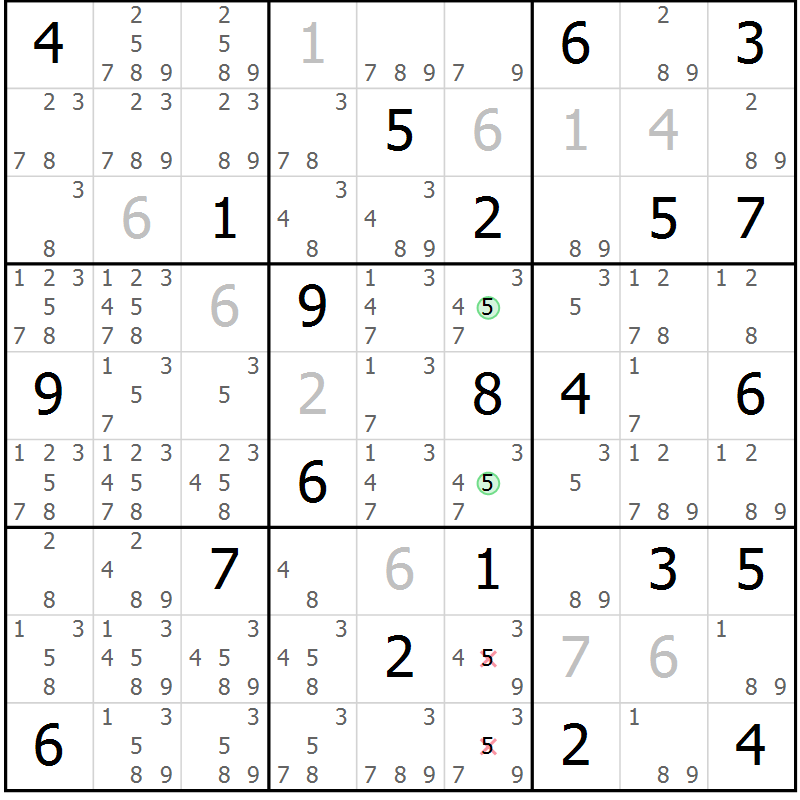 Position des candidats pour la solution de la Gr 20 page 23 du magazine de sudoku Virtuose n° 116