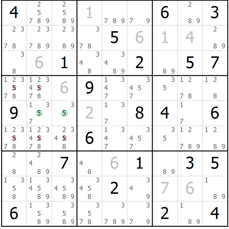 Position des candidats pour la solution de la Gr 20 page 23 du magazine de sudoku Virtuose n° 116