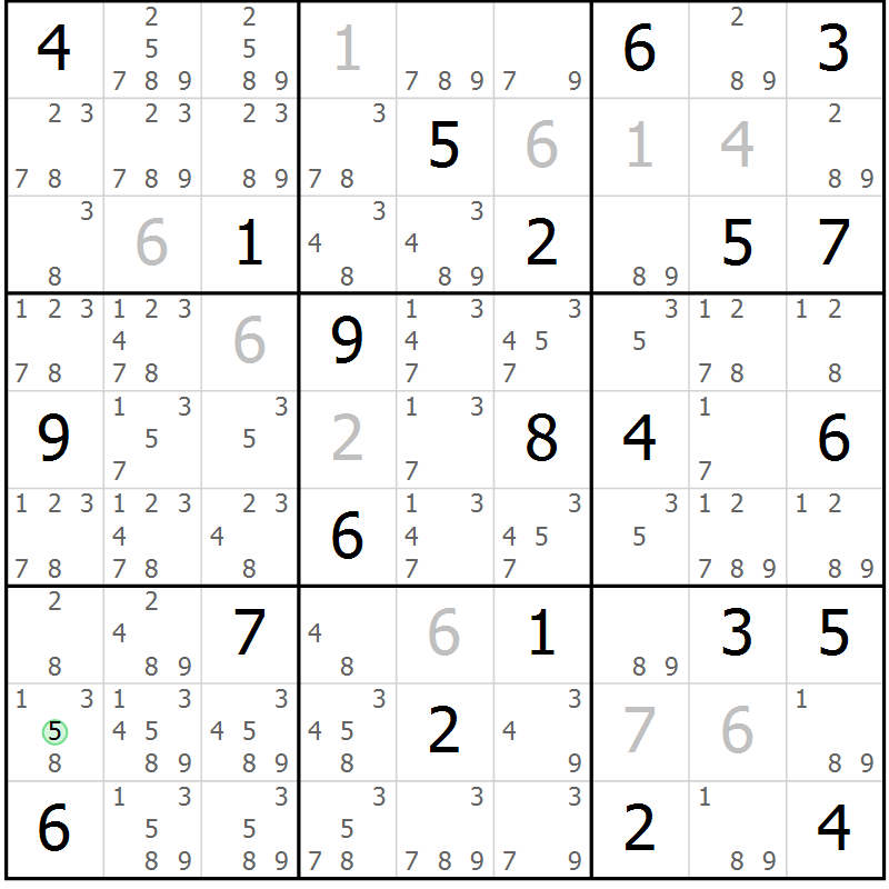 Position des candidats pour la solution de la Gr 20 page 23 du magazine de sudoku Virtuose n° 116