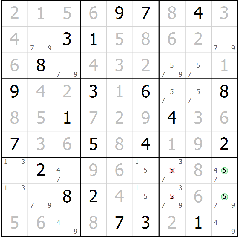 Position des candidats pour la solution de la Gr 21 page 24 du magazine de sudoku Virtuose n° 116