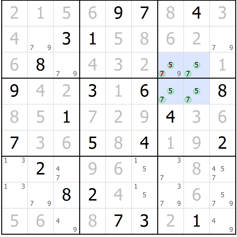 Position des candidats pour la solution de la Gr 21 page 24 du magazine de sudoku Virtuose n° 116