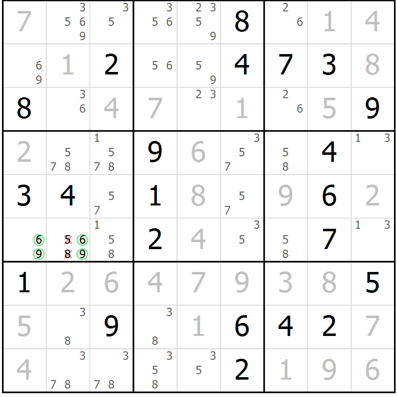Position des candidats pour la solution de la Gr 22 page 25 du magazine de sudoku Virtuose n° 116