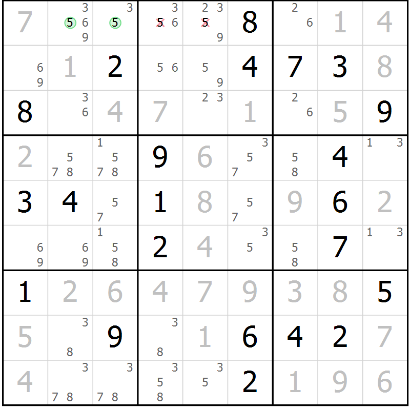 Position des candidats pour la solution de la Gr 22 page 25 du magazine de sudoku Virtuose n° 116