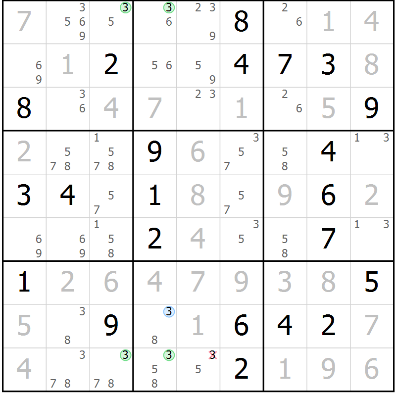 Position des candidats pour la solution de la Gr 22 page 25 du magazine de sudoku Virtuose n° 116