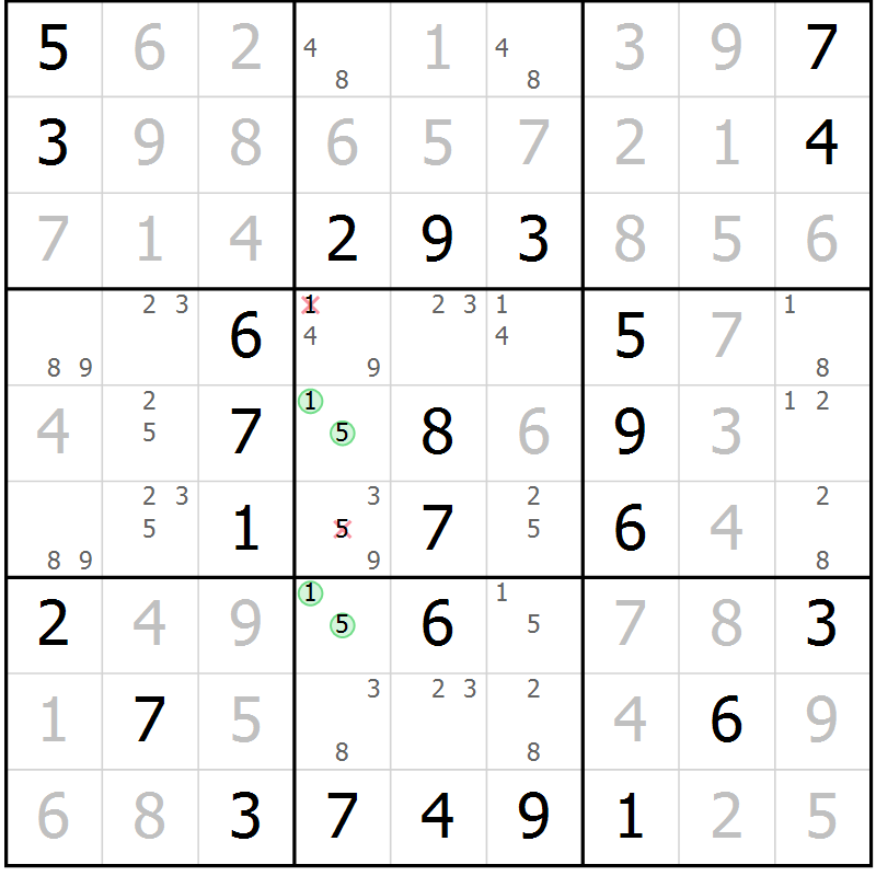 Position des candidats pour la solution de la Gr 23 page 26 du magazine de sudoku Virtuose n° 116