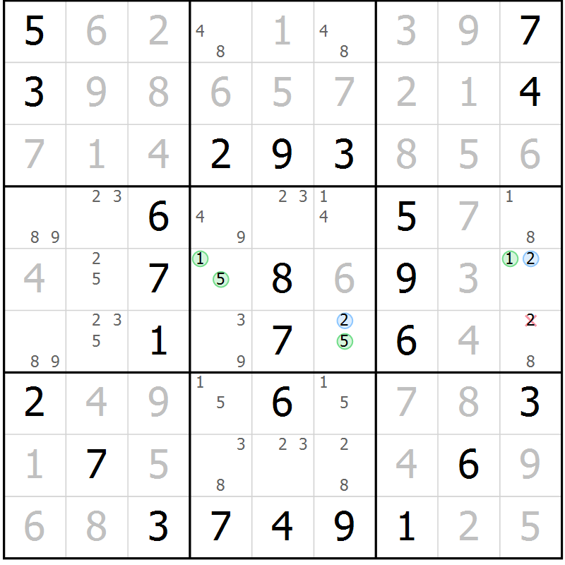 Position des candidats pour la solution de la Gr 23 page 26 du magazine de sudoku Virtuose n° 116