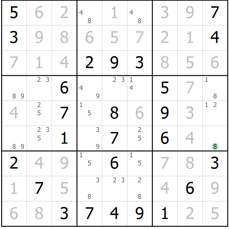 Position des candidats pour la solution de la Gr 23 page 26 du magazine de sudoku Virtuose n° 116