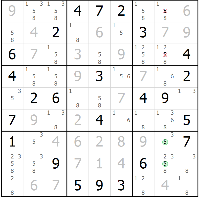Position des candidats pour la solution de la Gr 24 page 27 du magazine de sudoku Virtuose n° 116