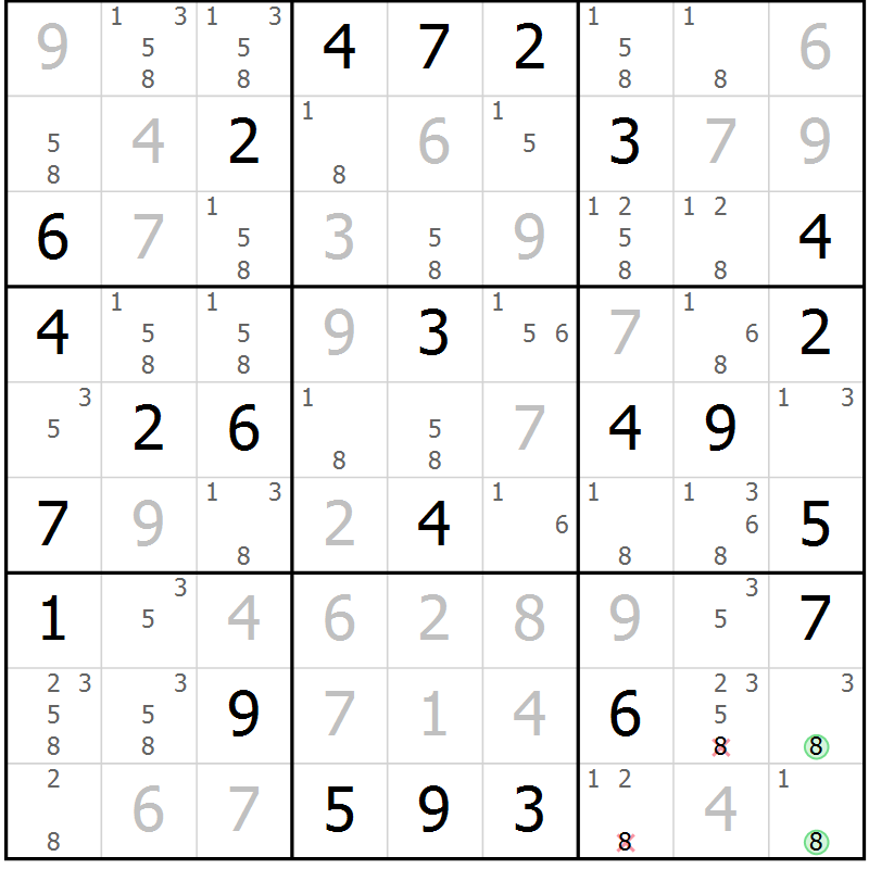 Position des candidats pour la solution de la Gr 24 page 27 du magazine de sudoku Virtuose n° 116