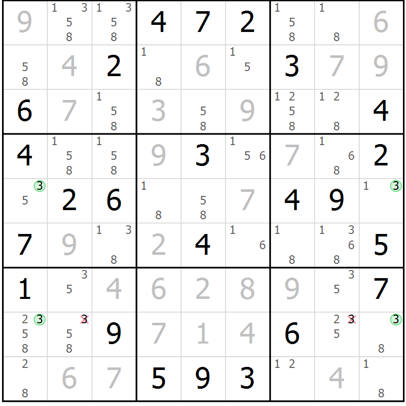Position des candidats pour la solution de la Gr 24 page 27 du magazine de sudoku Virtuose n° 116