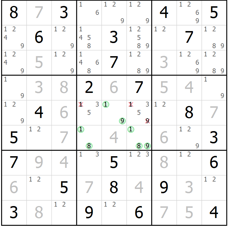 Position des candidats pour la solution de la Gr 25 page 28 du magazine de sudoku Virtuose n° 116