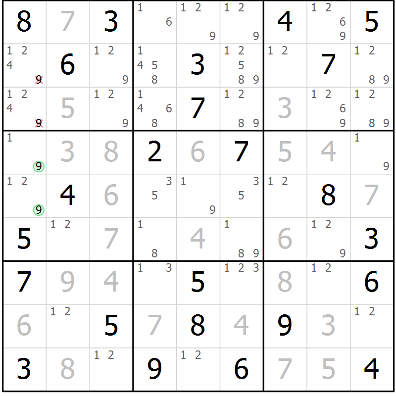Position des candidats pour la solution de la Gr 25 page 28 du magazine de sudoku Virtuose n° 116