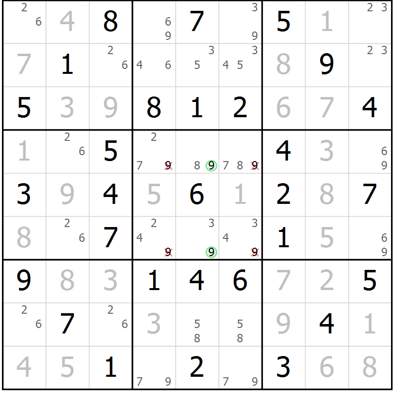 Position des candidats pour la solution de la Gr 26 page 29 du magazine de sudoku Virtuose n° 116