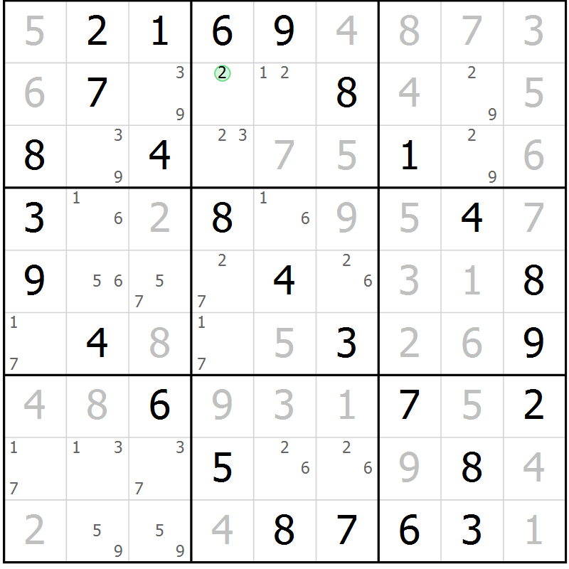 Position des candidats pour la solution de la Gr 27 page 30 du magazine de sudoku Virtuose n° 116