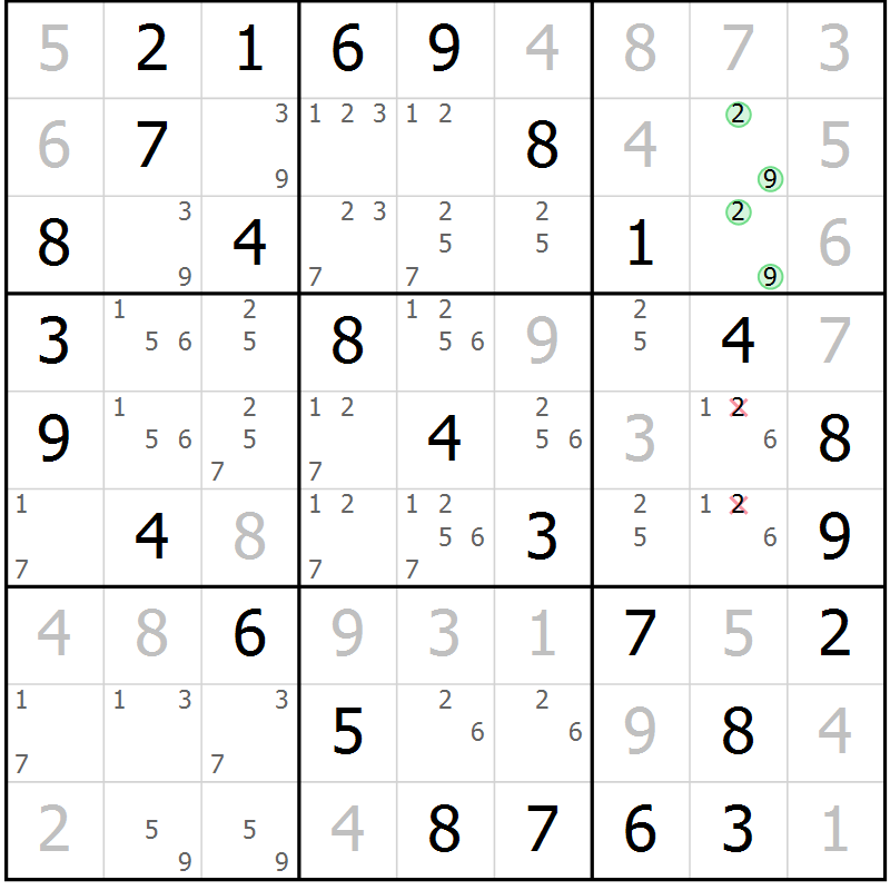 Position des candidats pour la solution de la Gr 27 page 30 du magazine de sudoku Virtuose n° 116