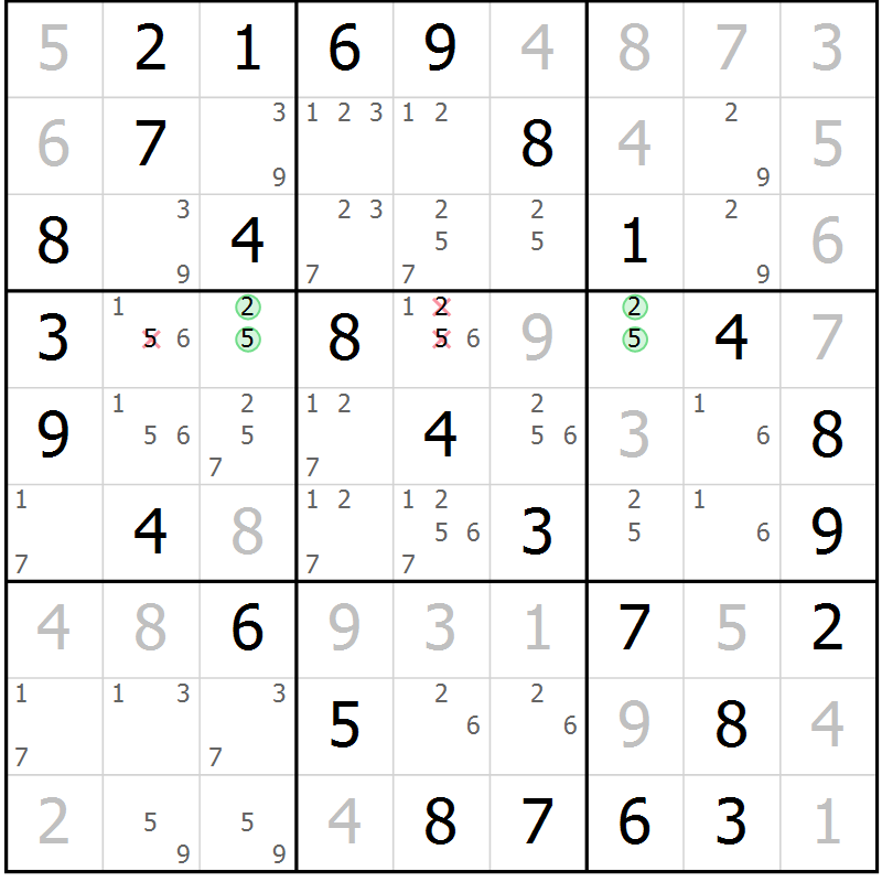 Position des candidats pour la solution de la Gr 27 page 30 du magazine de sudoku Virtuose n° 116