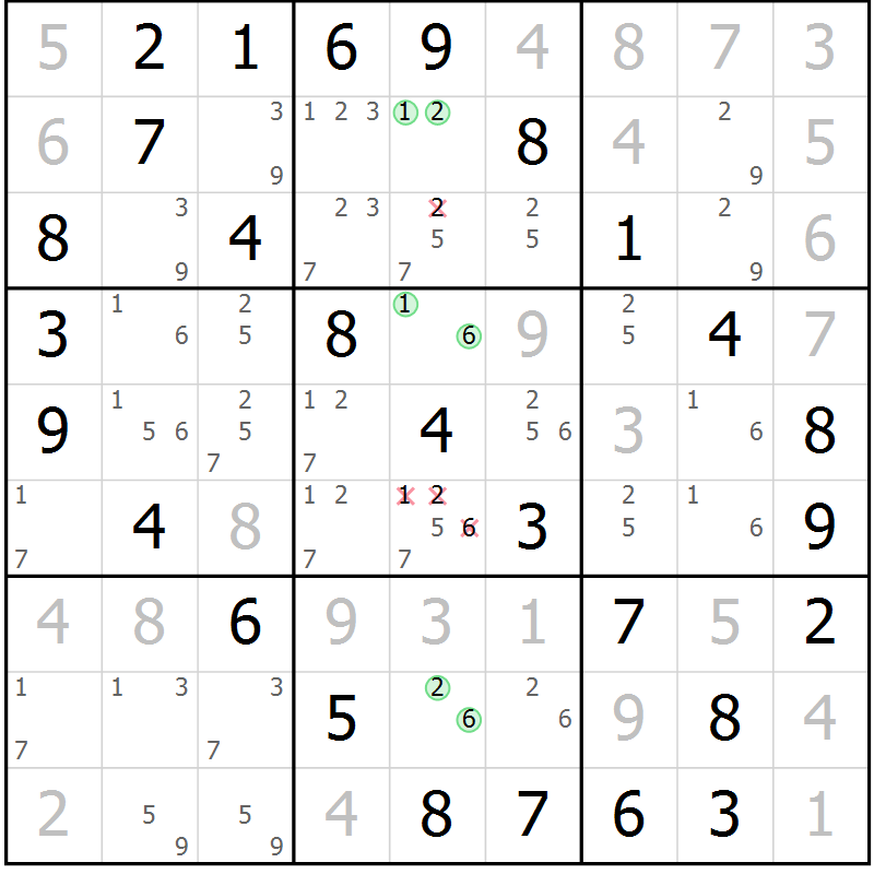 Position des candidats pour la solution de la Gr 27 page 30 du magazine de sudoku Virtuose n° 116