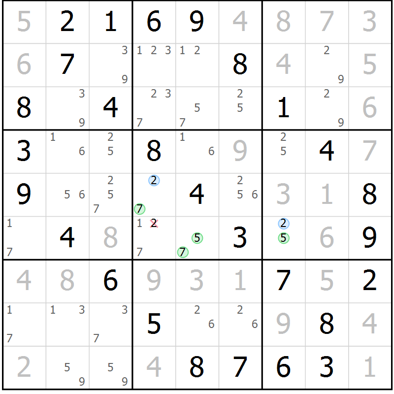 Position des candidats pour la solution de la Gr 27 page 30 du magazine de sudoku Virtuose n° 116