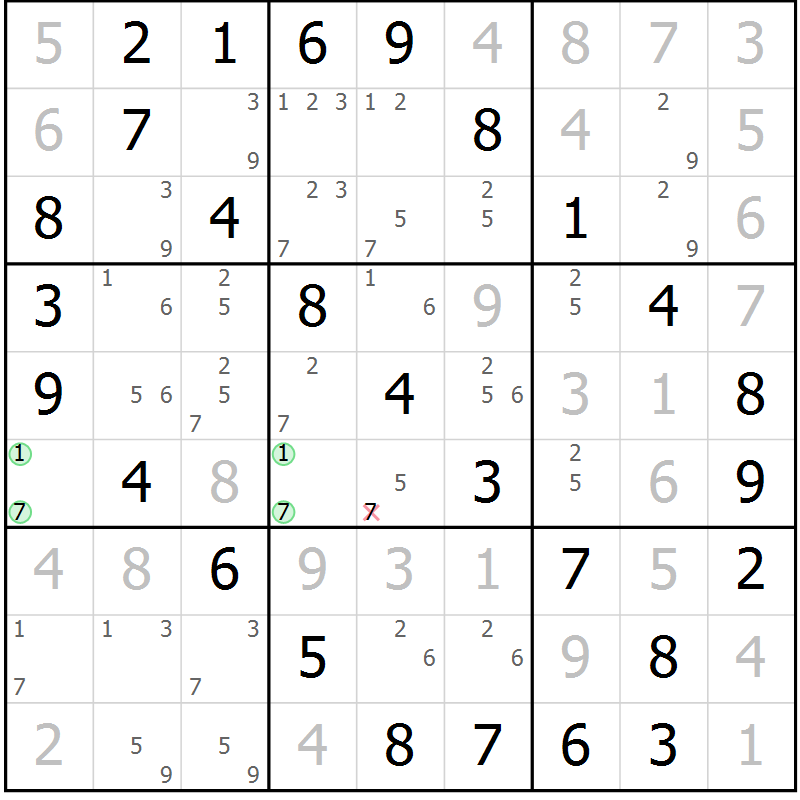 Position des candidats pour la solution de la Gr 27 page 30 du magazine de sudoku Virtuose n° 116