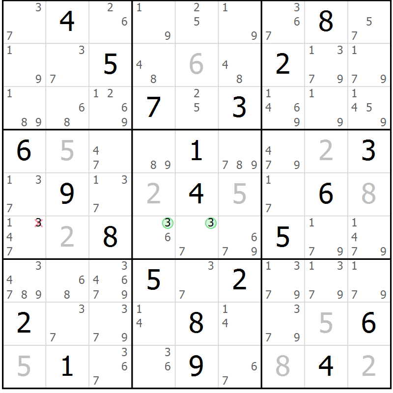 Position des candidats pour la solution de la Gr 28 page 31 du magazine de sudoku Virtuose n° 116