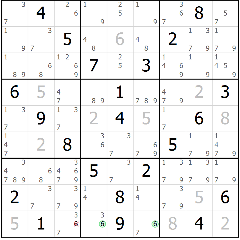 Position des candidats pour la solution de la Gr 28 page 31 du magazine de sudoku Virtuose n° 116