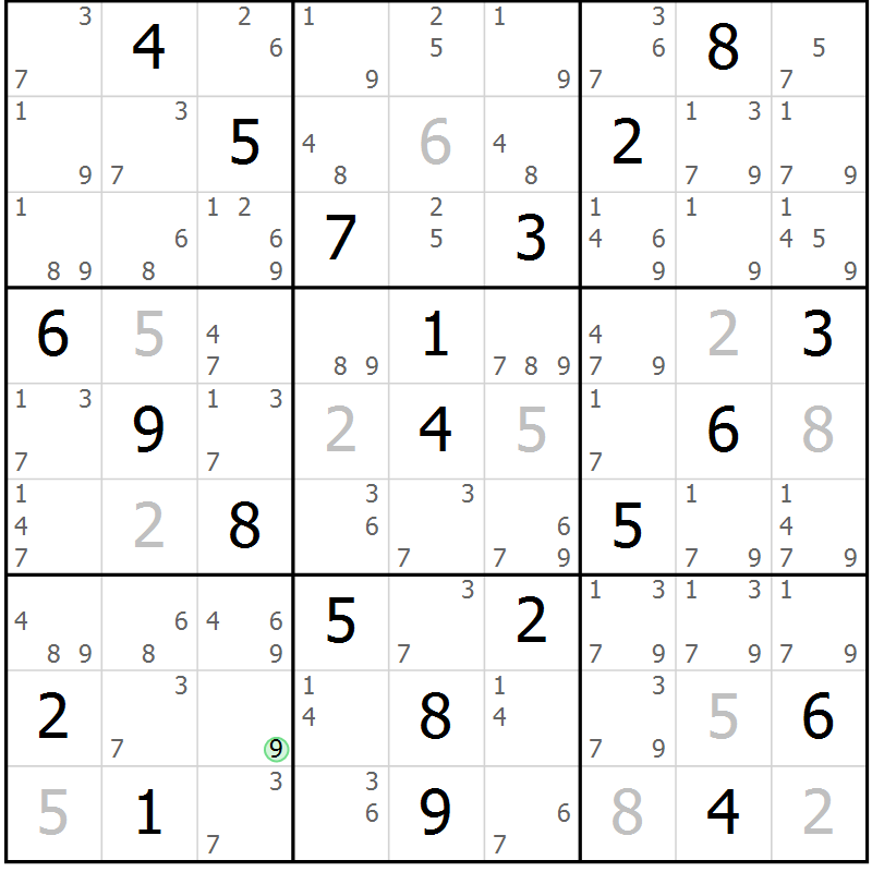 Position des candidats pour la solution de la Gr 28 page 31 du magazine de sudoku Virtuose n° 116