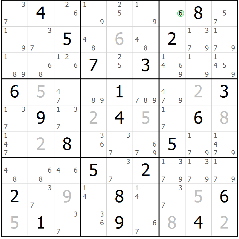 Position des candidats pour la solution de la Gr 28 page 31 du magazine de sudoku Virtuose n° 116