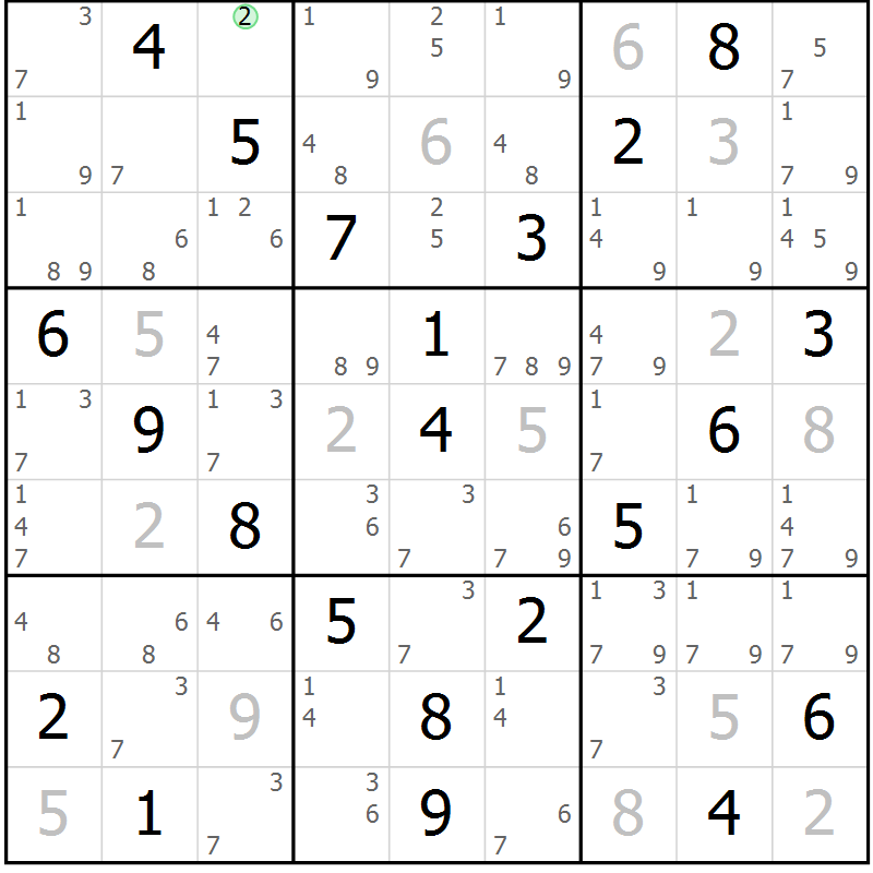 Position des candidats pour la solution de la Gr 28 page 31 du magazine de sudoku Virtuose n° 116