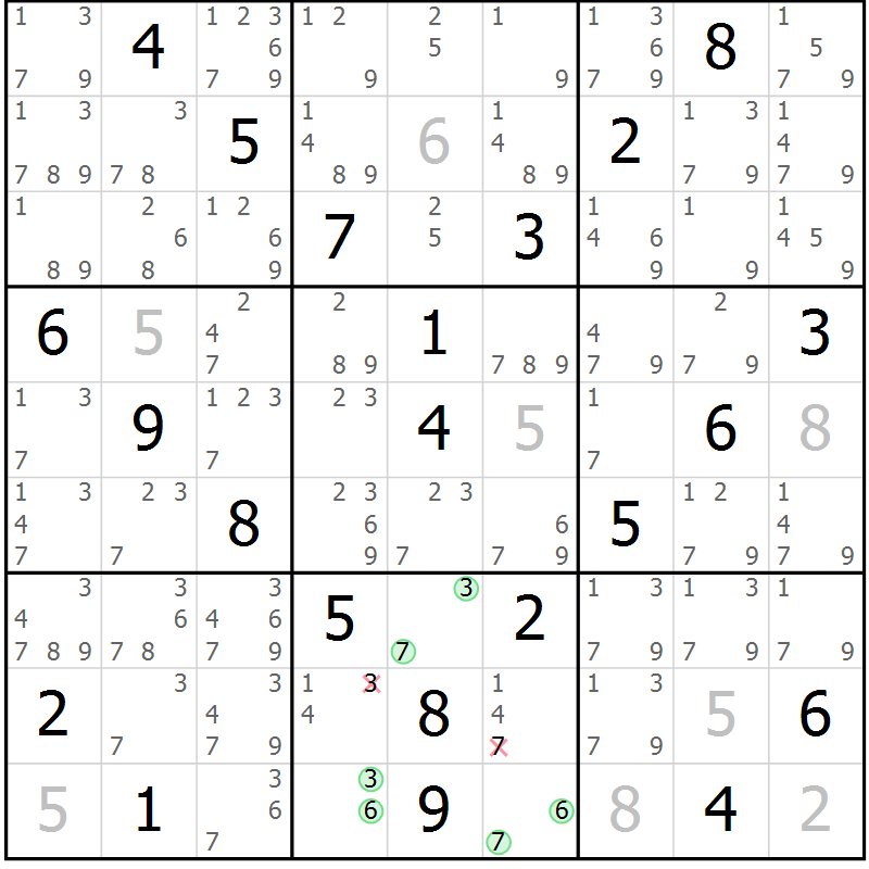 Position des candidats pour la solution de la Gr 28 page 31 du magazine de sudoku Virtuose n° 116