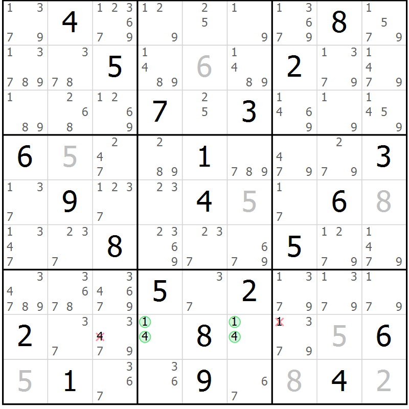 Position des candidats pour la solution de la Gr 28 page 31 du magazine de sudoku Virtuose n° 116