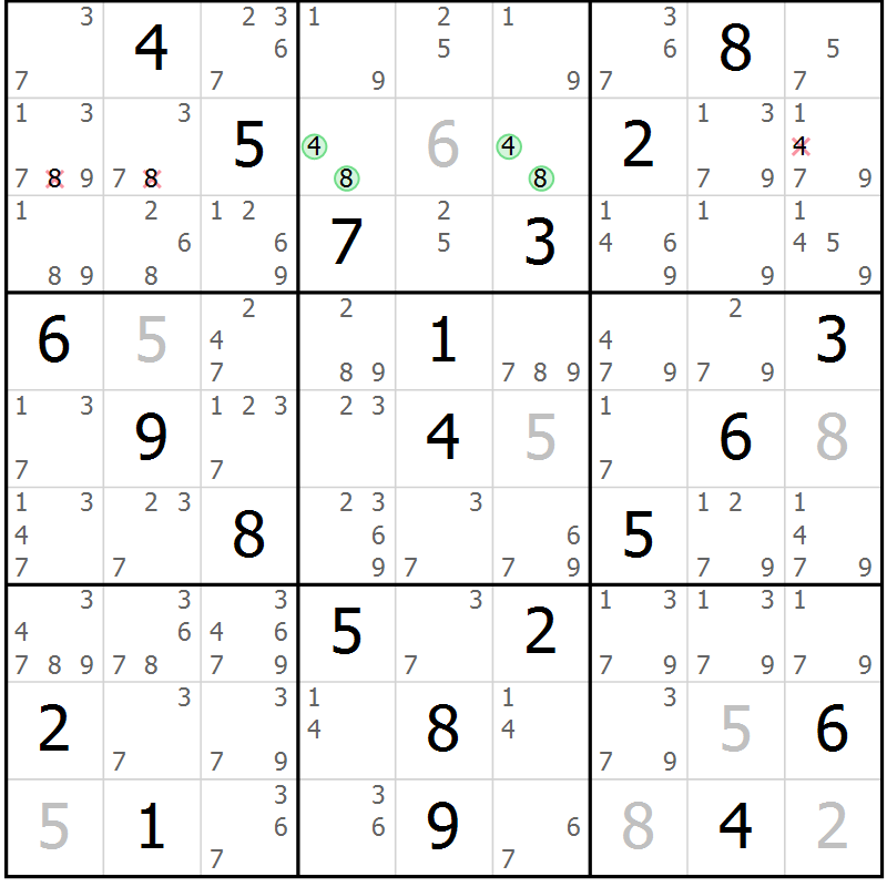 Position des candidats pour la solution de la Gr 28 page 31 du magazine de sudoku Virtuose n° 116