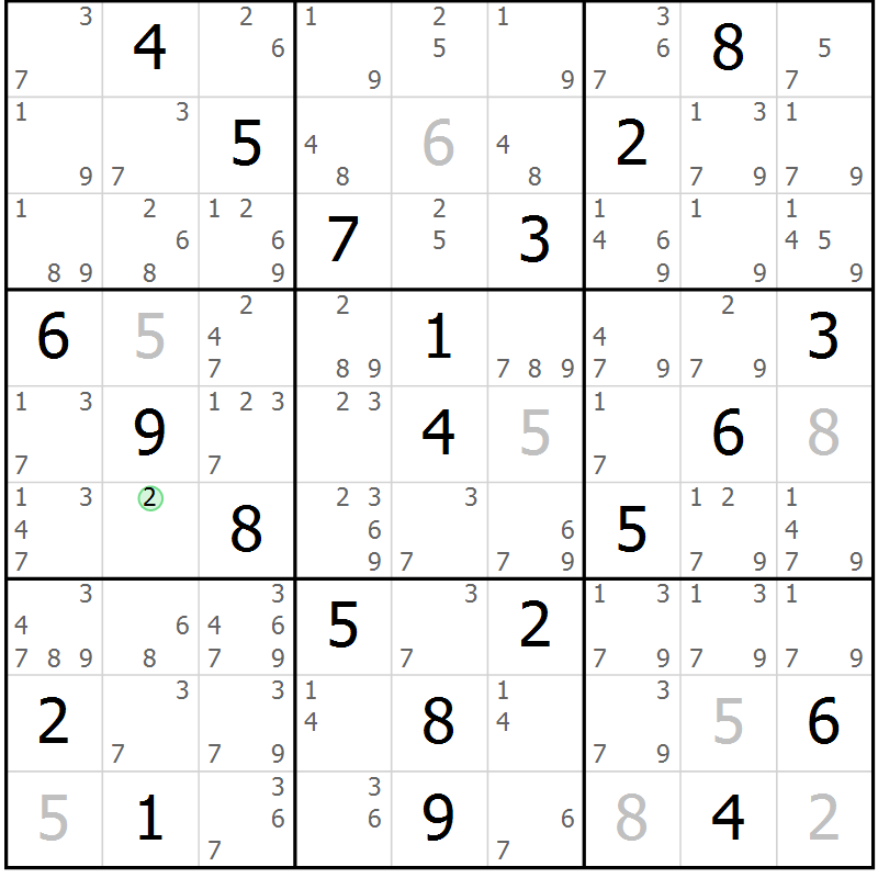 Position des candidats pour la solution de la Gr 28 page 31 du magazine de sudoku Virtuose n° 116