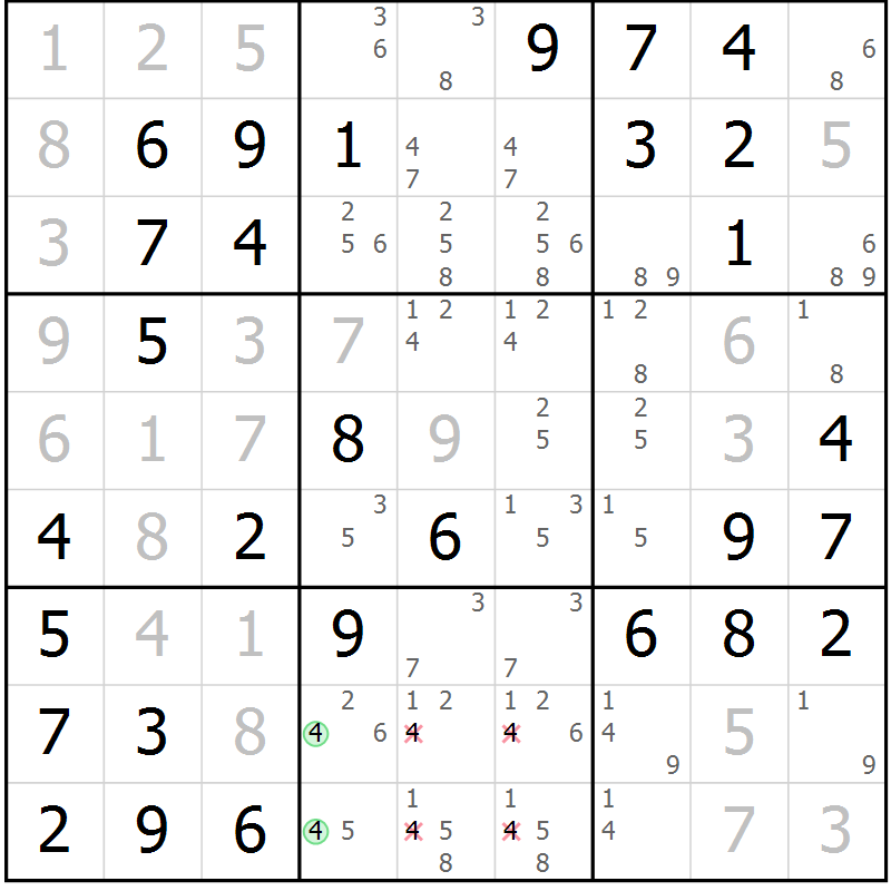 Position des candidats pour la solution de la Gr 29 page 32 du magazine de sudoku Virtuose n° 116