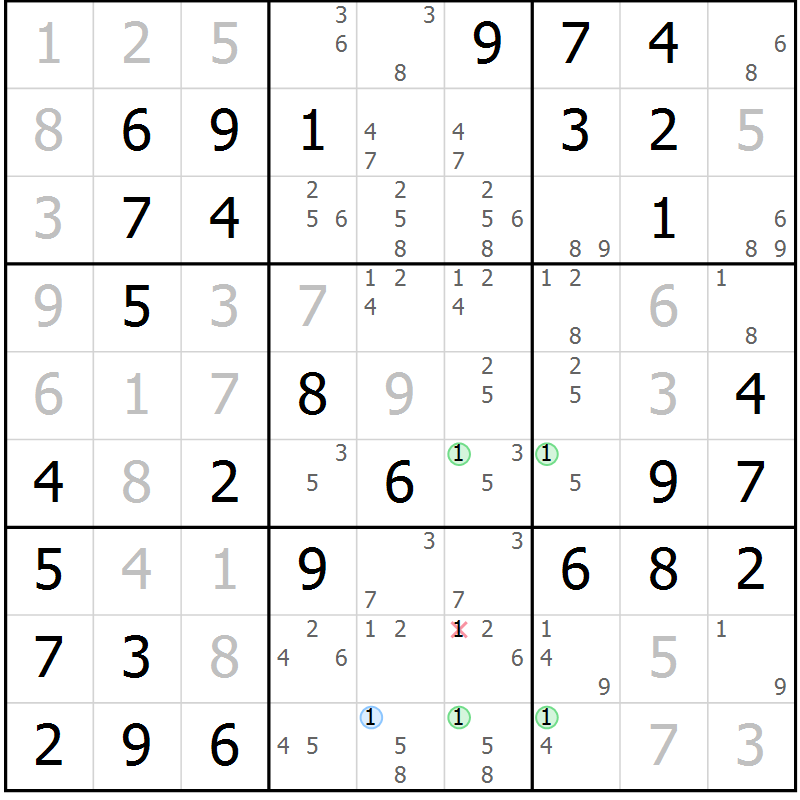 Position des candidats pour la solution de la Gr 29 page 32 du magazine de sudoku Virtuose n° 116