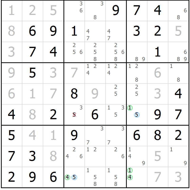 Position des candidats pour la solution de la Gr 29 page 32 du magazine de sudoku Virtuose n° 116