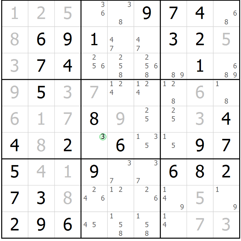 Position des candidats pour la solution de la Gr 29 page 32 du magazine de sudoku Virtuose n° 116