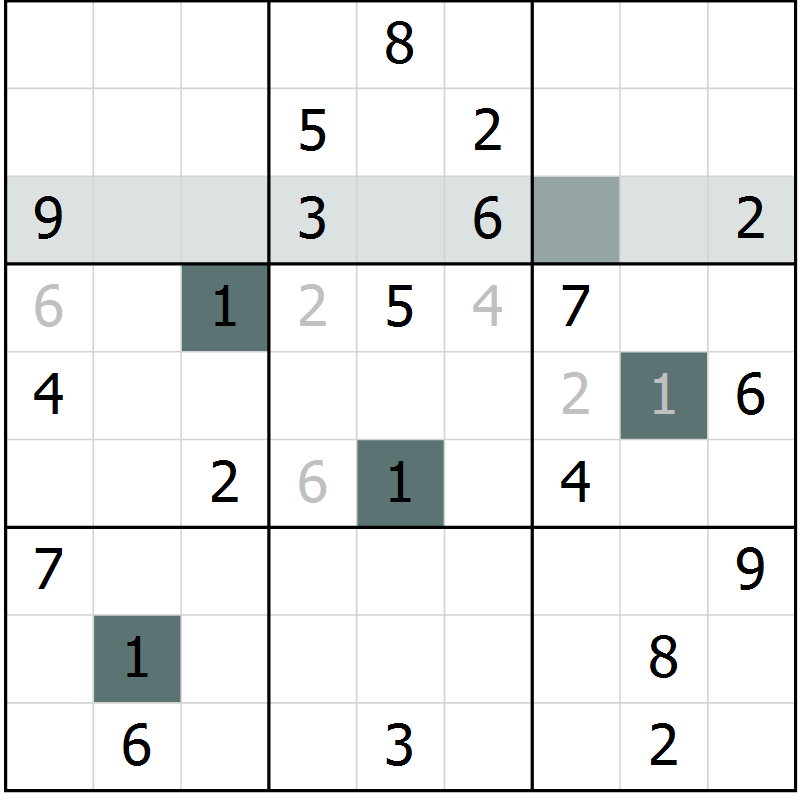 Position des candidats pour la solution de la Gr 3 page 6 du magazine de sudoku Virtuose n° 116