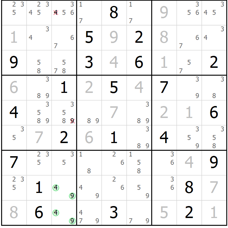 Position des candidats pour la solution de la Gr 3 page 6 du magazine de sudoku Virtuose n° 116