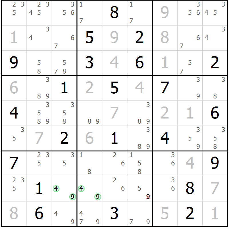 Position des candidats pour la solution de la Gr 3 page 6 du magazine de sudoku Virtuose n° 116
